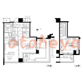 楽器可の賃貸物件 2 LDK 37.8万円の図面１