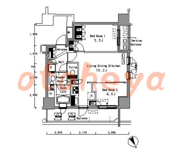 楽器可の賃貸物件 2 LDK 20.2万円の図面１