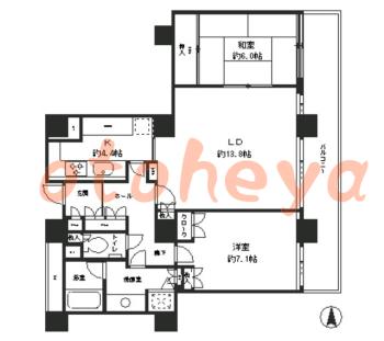 楽器可の賃貸物件 2 LDK 33万円の図面１