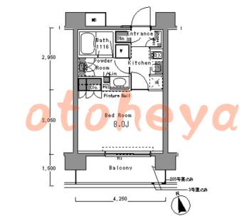 防音室のある楽器可 賃貸物件 1 K 16.2万円の図面１