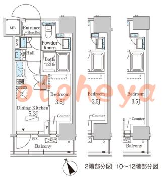 楽器可の賃貸物件 1 DK 14.2万円の図面１