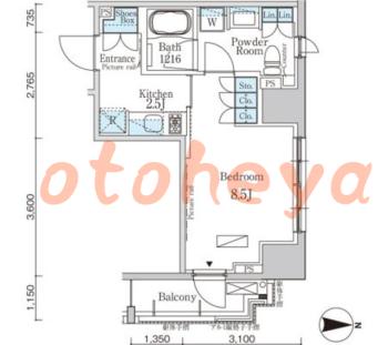 防音室のある楽器可 賃貸物件 1 K 15万円の図面１