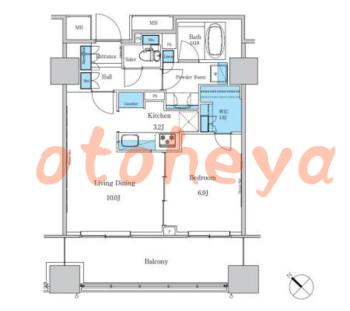 グランドピアノ可の賃貸物件 1 LDK 21.6万円の図面１