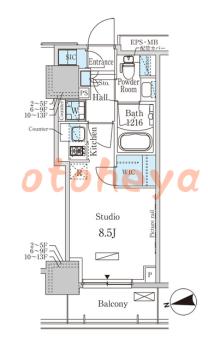 楽器可の賃貸物件 1 R 9.9万円の図面１
