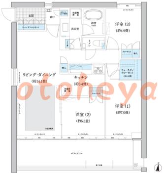防音室のある楽器可 賃貸物件 3 LDK 29.9万円の図面１