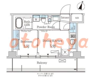 楽器可の賃貸物件 1 DK 11.7万円の図面１