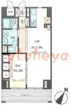 楽器可の賃貸物件 1 LDK 12.5万円の図面１
