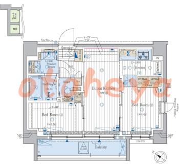 楽器可の賃貸物件 2 DK 15.8万円の図面１