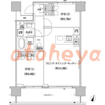 防音室のある楽器可 賃貸物件 2 LDK 26.9万円の図面１
