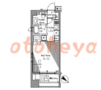 楽器可の賃貸物件 1 K 10.7万円の図面１