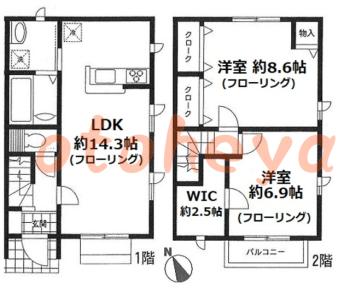 防音室のある楽器可 賃貸物件 2 LDK 13.2万円の図面１