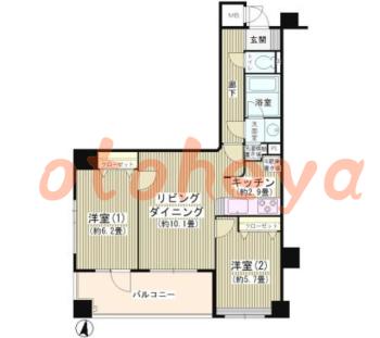 楽器可の賃貸物件 2 LDK 15.2万円の図面１