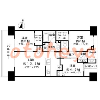 グランドピアノ可の賃貸物件 3 LDK 20.5万円の図面１