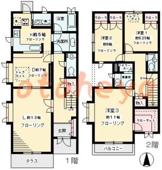 グランドピアノ可の賃貸物件 3 LDK 40万円の図面１