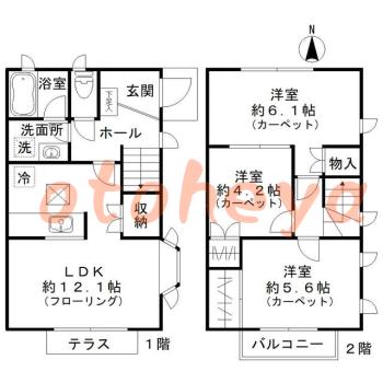 楽器可の賃貸物件 3 LDK 19.8万円の図面１