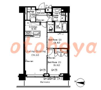 楽器可の賃貸物件 2 LDK 27.9万円の図面１
