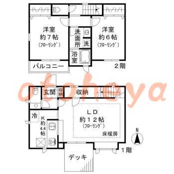 防音室のある楽器可 賃貸物件 2 LDK 23.5万円の図面１