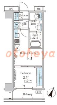 楽器可の賃貸物件 1 DK 13.8万円の図面１