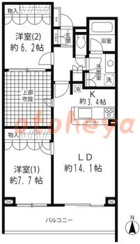 防音室のある楽器可 賃貸物件 2 LDK 26万円の図面１