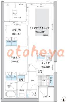 防音室のある楽器可 賃貸物件 2 LDK 21.7万円の図面１