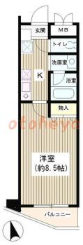 楽器可の賃貸物件 1 K 8.1万円の図面１