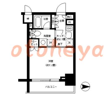 楽器可の賃貸物件 1 K 12.3万円の図面１