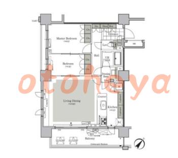 楽器可の賃貸物件 2 LDK 27万円の図面１