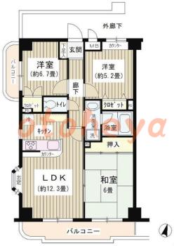 楽器可の賃貸物件 3 LDK 16.9万円の図面１