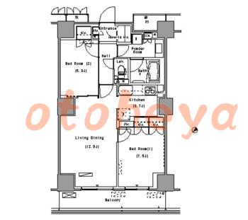 楽器可の賃貸物件 2 LDK 26.2万円の図面１