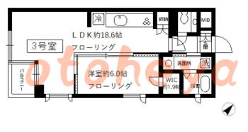 楽器可の賃貸物件 1 LDK 18.1万円の図面１