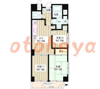 グランドピアノ可の賃貸物件 3 DK 13.4万円の図面１