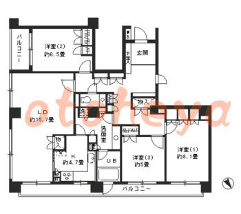 防音室のある楽器可 賃貸物件 3 LDK 56.3万円の図面１