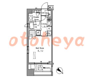 楽器可の賃貸物件 1 K 9.9万円の図面１
