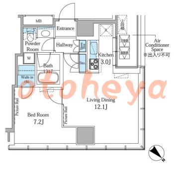 楽器可の賃貸物件 1 LDK 27.7万円の図面１