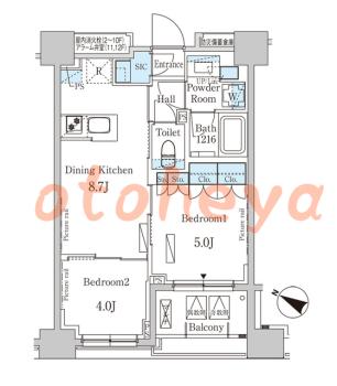 防音室のある楽器可 賃貸物件 2 DK 22.8万円の図面１