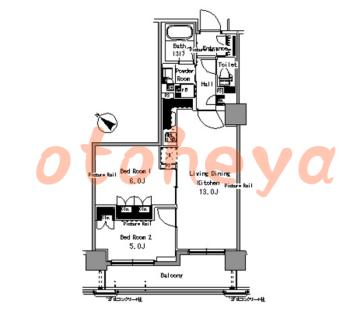 楽器可の賃貸物件 2 LDK 25万円の図面１