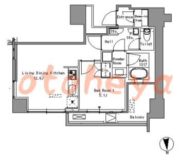 楽器可の賃貸物件 1 LDK 24.8万円の図面１