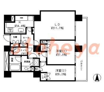 楽器可の賃貸物件 2 LDK 29.8万円の図面１