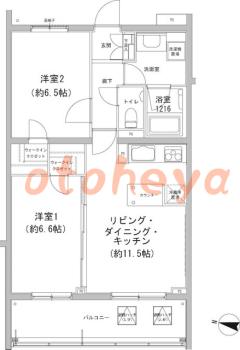 防音室のある楽器可 賃貸物件 2 LDK 19.7万円の図面１