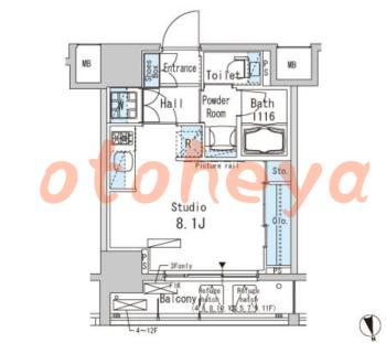 楽器可の賃貸物件 1 R 12万円の図面１