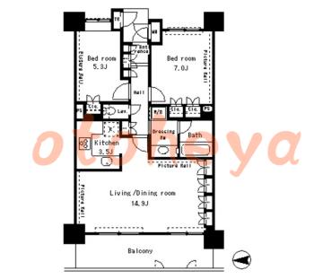 楽器可の賃貸物件 2 LDK 28.5万円の図面１