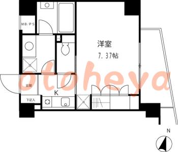 楽器可の賃貸物件 1 K 8.8万円の図面１