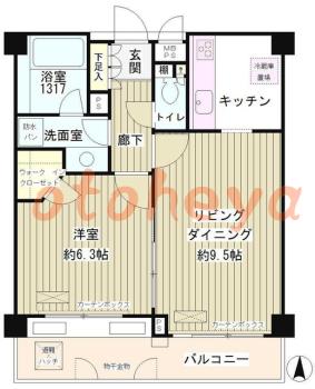 防音室のある楽器可 賃貸物件 1 LDK 16.9万円の図面１