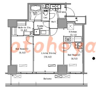 楽器可の賃貸物件 2 LDK 25.3万円の図面１
