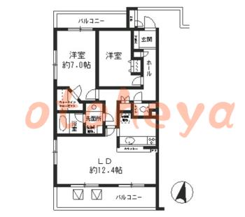 楽器可の賃貸物件 2 LDK 14.4万円の図面１