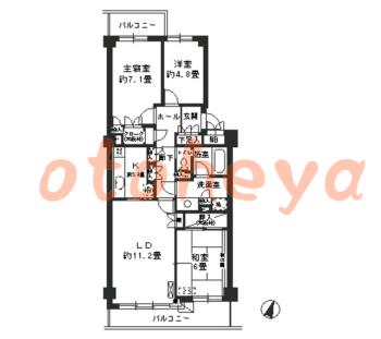 防音室のある楽器可 賃貸物件 3 LDK 21.6万円の図面１