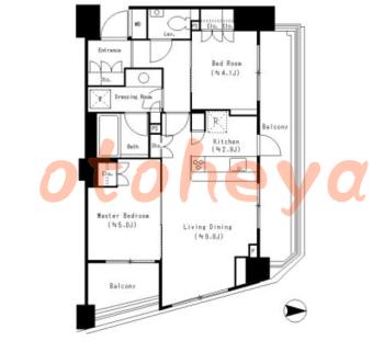 楽器可の賃貸物件 2 LDK 24.6万円の図面１