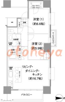 防音室のある楽器可 賃貸物件 2 LDK 22万円の図面１