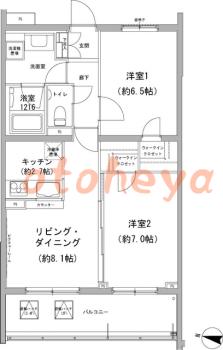 防音室のある楽器可 賃貸物件 2 LDK 19.9万円の図面１