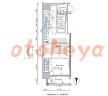 楽器可の賃貸物件 1 LDK 20.8万円の図面１